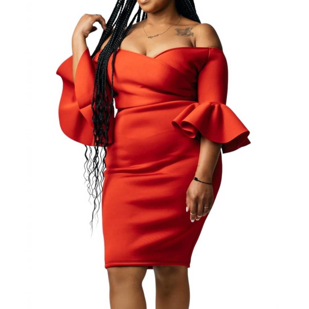 NEW VAVAVOOM off the shoulder 3/4 midi dress in red